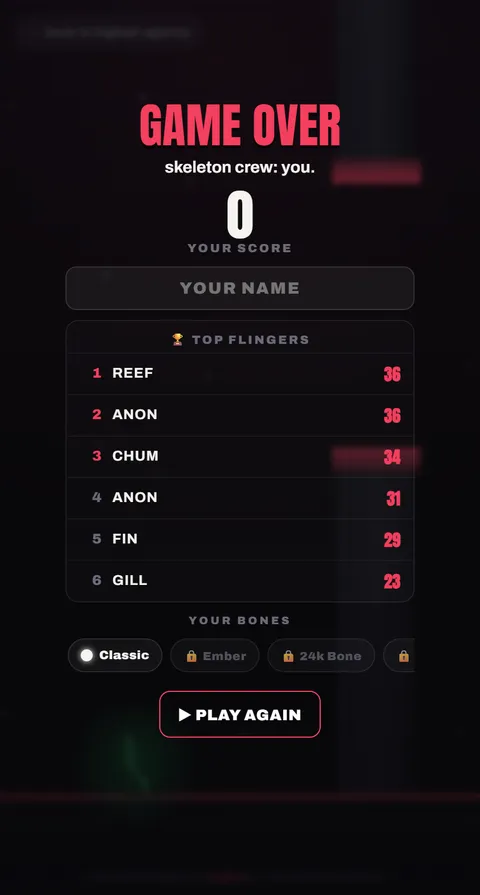 Fishbone Flinger — Game over