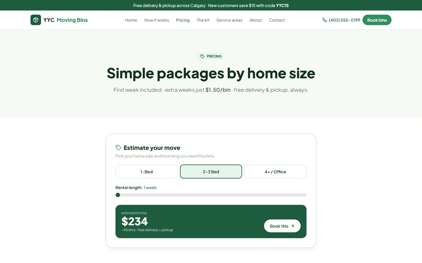 YYC Moving Bins — Pricing
