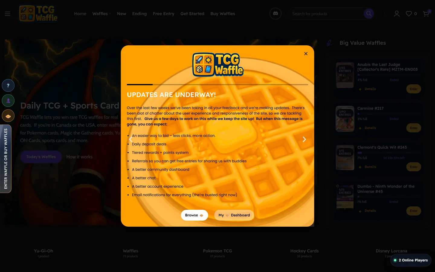 TCG Waffle — the live site