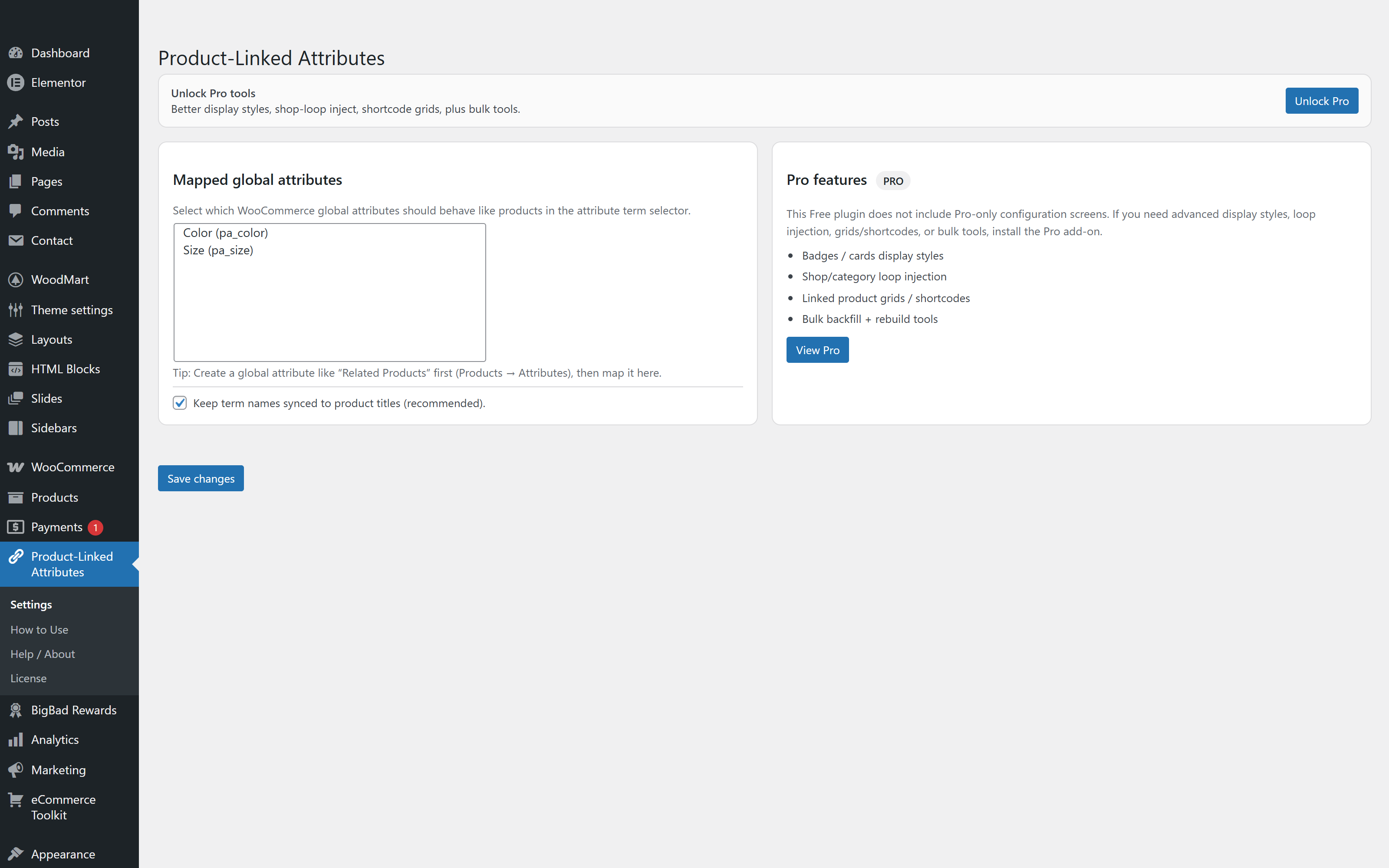 Product-Linked Attributes Mapper for WooCommerce — plugin screen