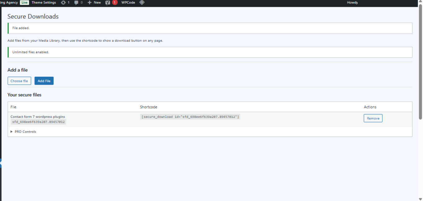 Secure File Downloads — plugin screen
