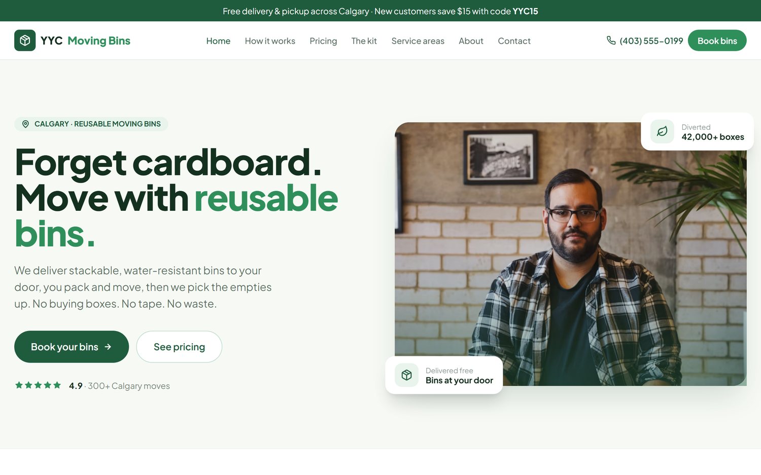 YYC Moving Bins website
