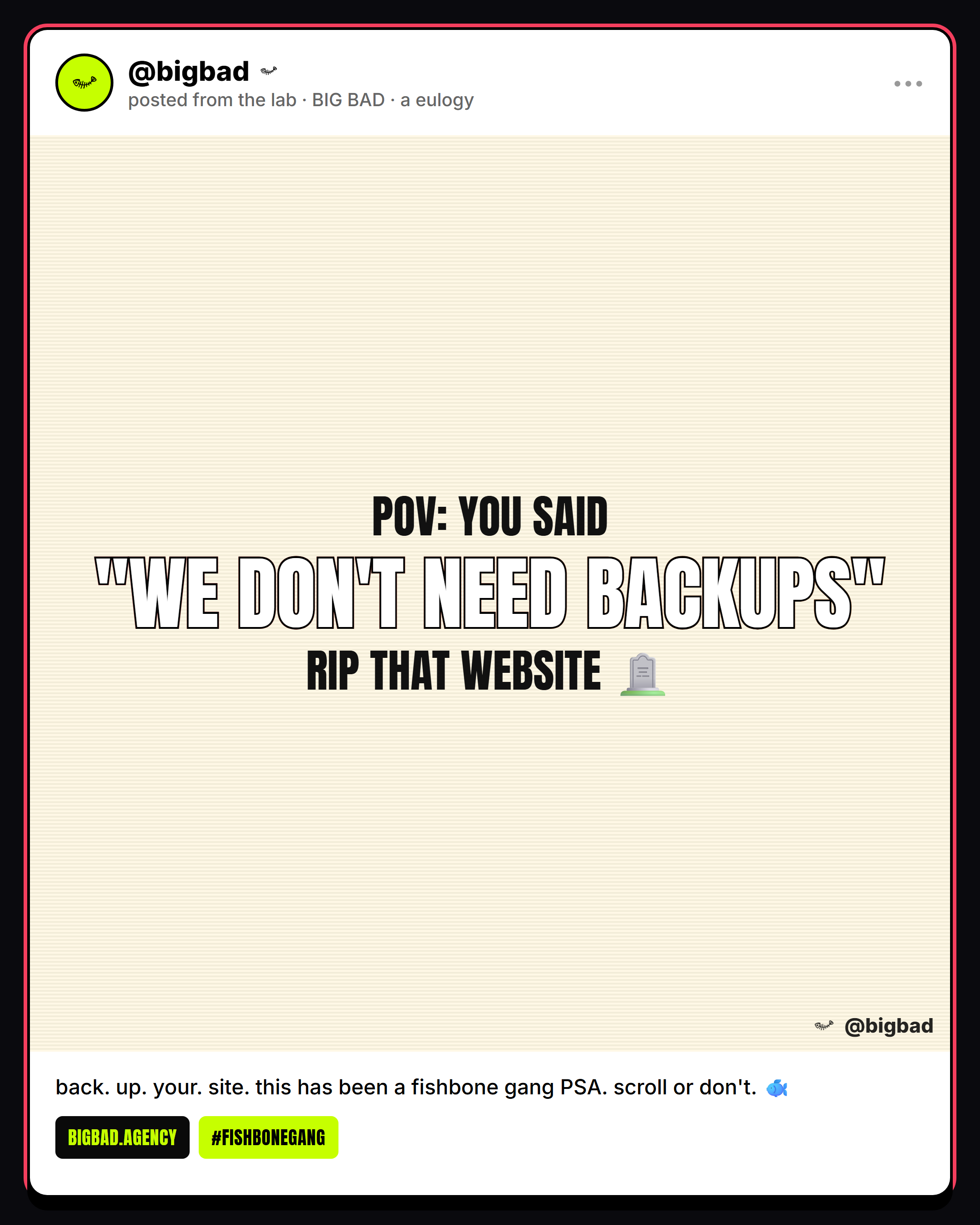 Fishbone post: backups